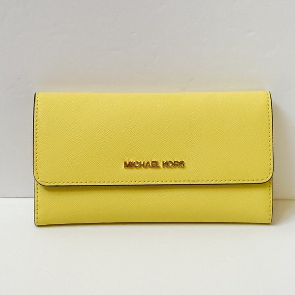 Michael Kors Jet Set Travel Large Trifold Wallet Yellow Sunshine - Picture 1 of 6